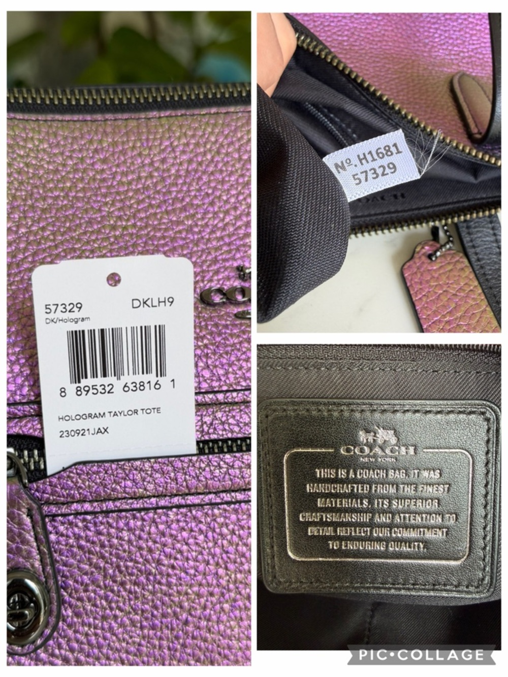 Coach Taylor Tote In Hologram Oil Slick Leather Purple Green Top Zip Large 57329 - Picture 16 of 16